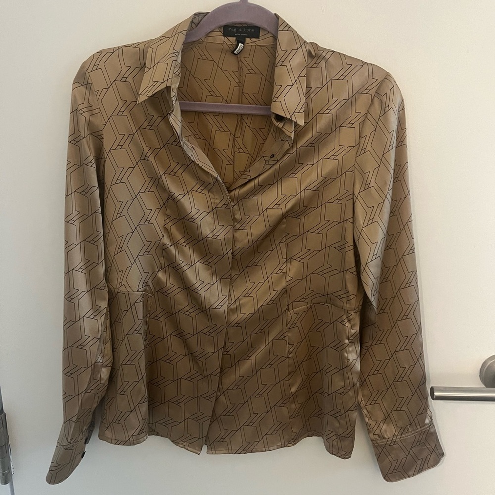 Rag & Bone brown geometric silk top